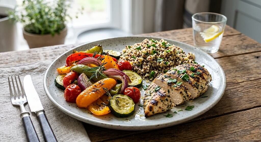 A balanced high-protein meal plate