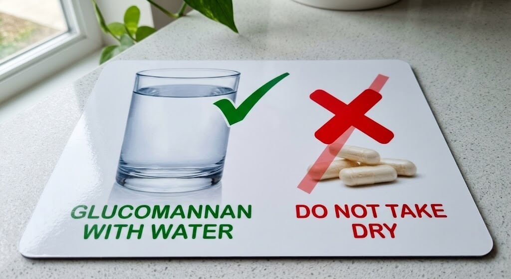 A clear warning graphic showing a glass of water with a green