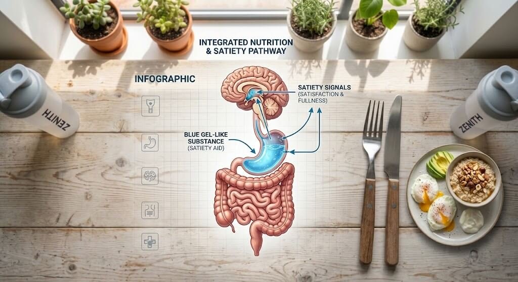 A clear, well-lit infographic showing the human digestive tract, highlighting