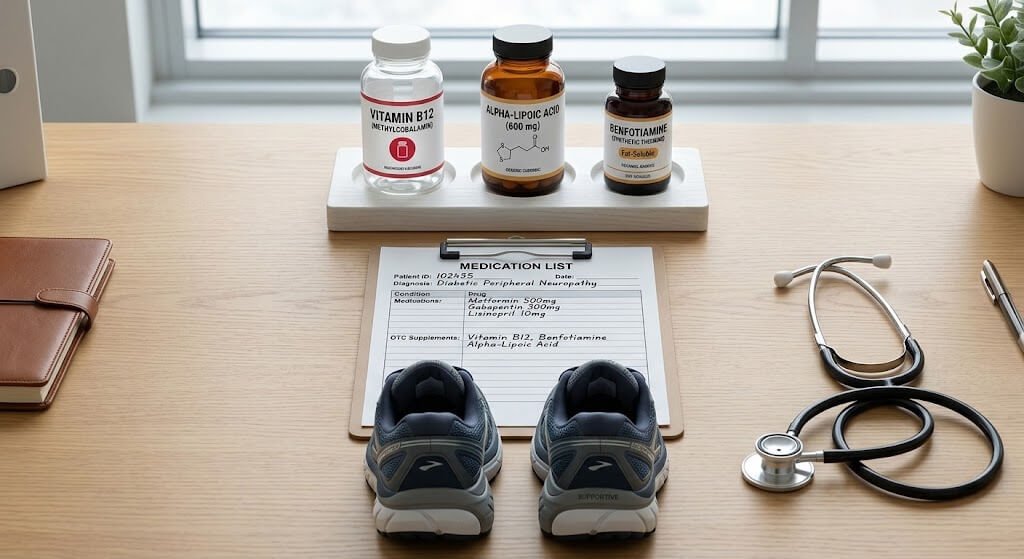 A clinician-style flat lay showing vitamin