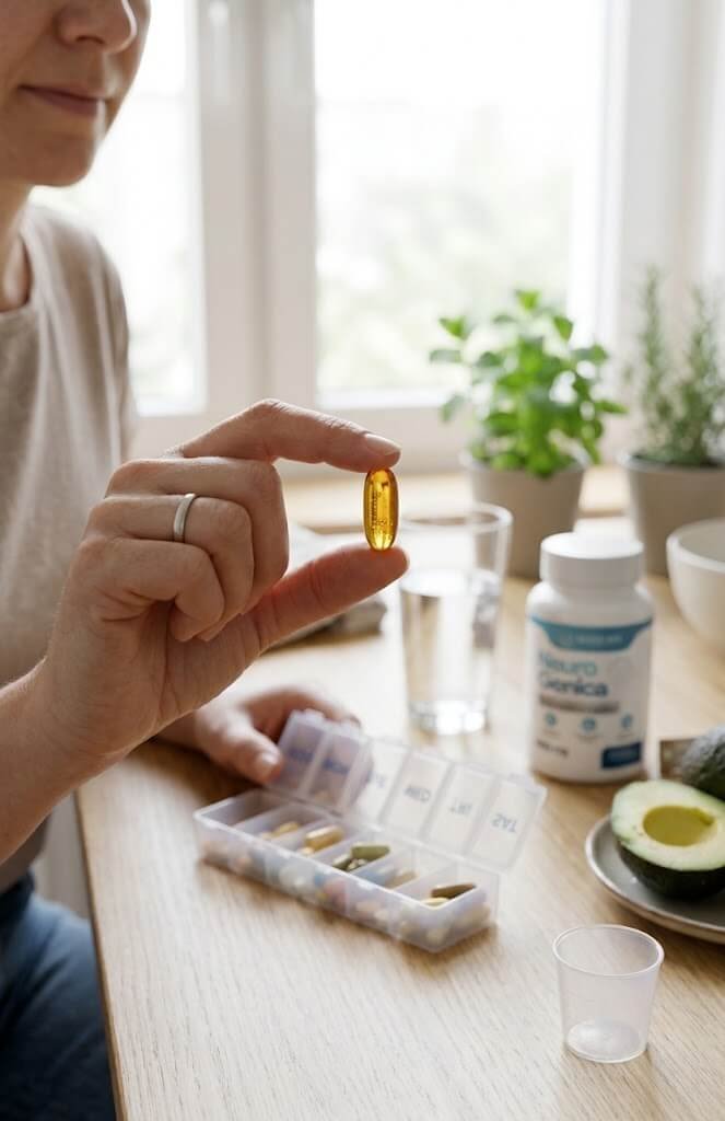 A close-up of a high-quality omega-3 fish oil softgel being