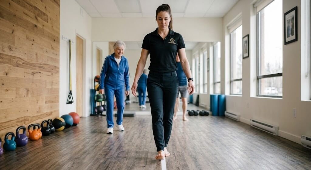 A coach demonstrating a tandem walk