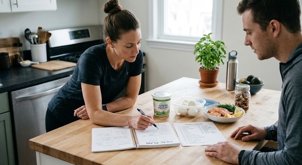  A coach reviewing a meal plan and protein