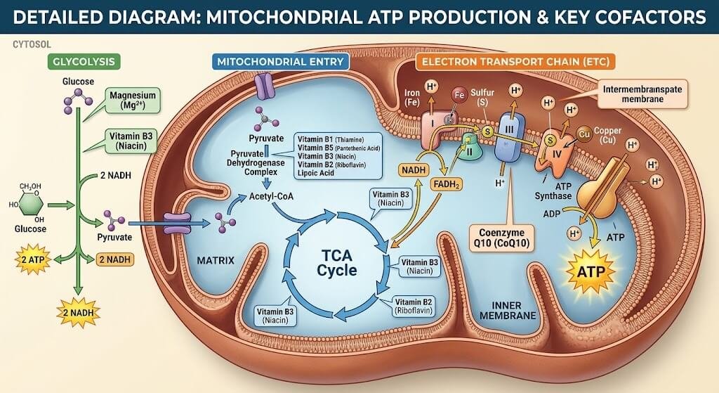 A detailed diagram showing cellular ATP production 