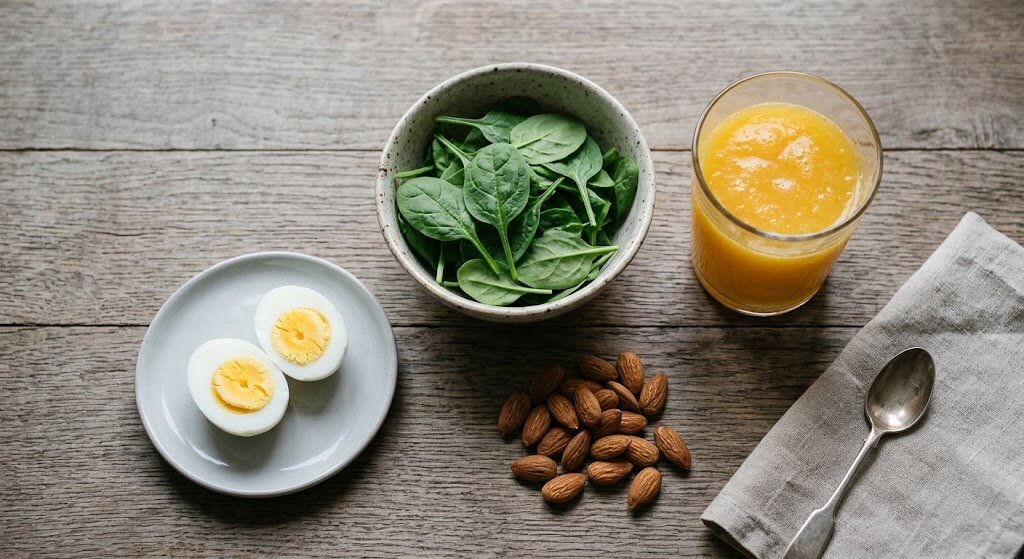 A flat-lay photo of nail-healthy foods