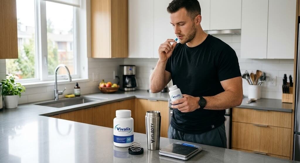 A male athlete measuring and mixing