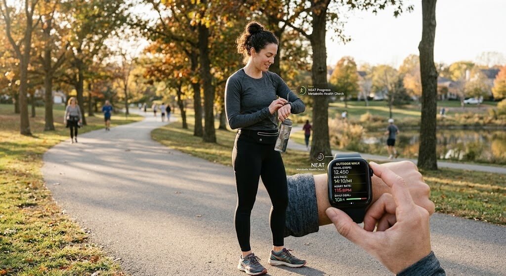 A person checking their smartwatch
