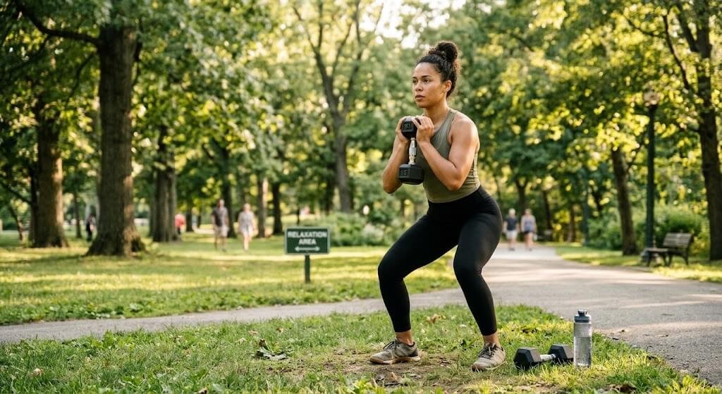A person doing a dumbbell workout 
