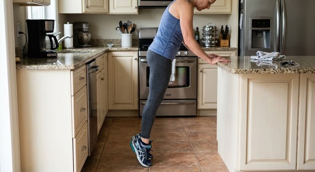 A person holding a countertop while
