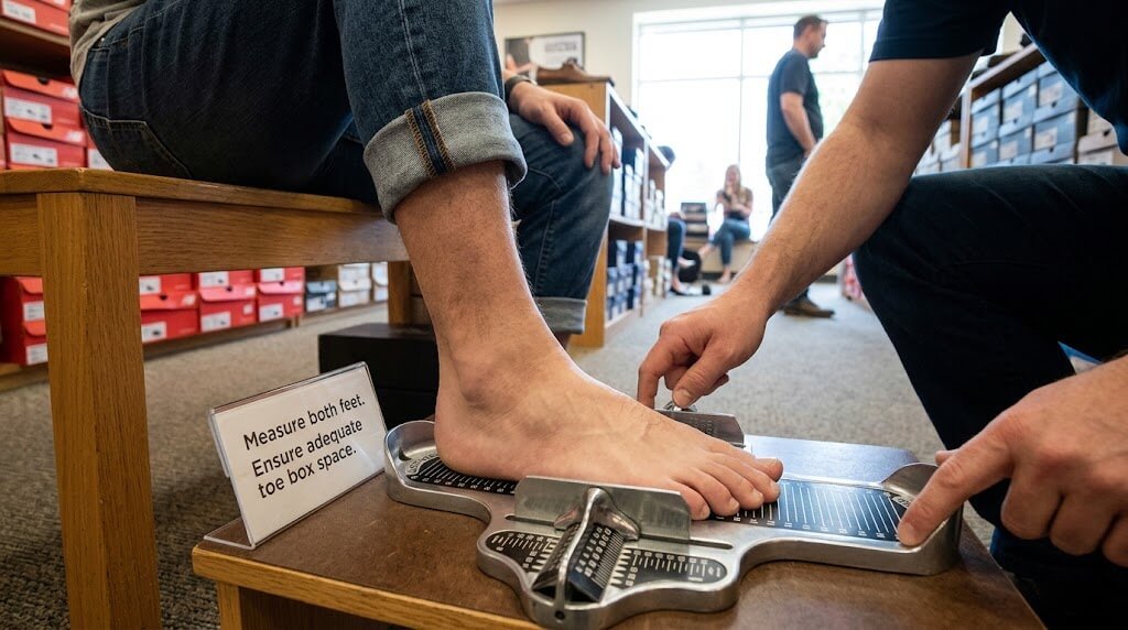 A person measuring their foot length