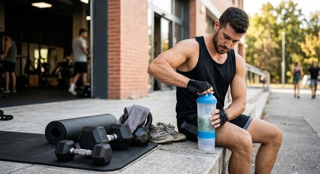  A person mixing a protein shake in a shaker 