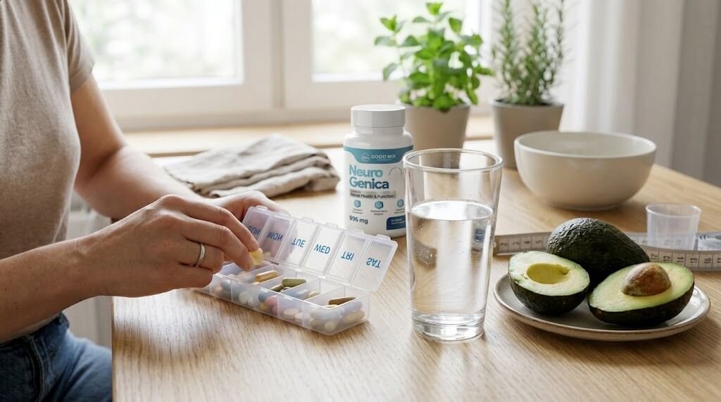 A person organizing daily supplements