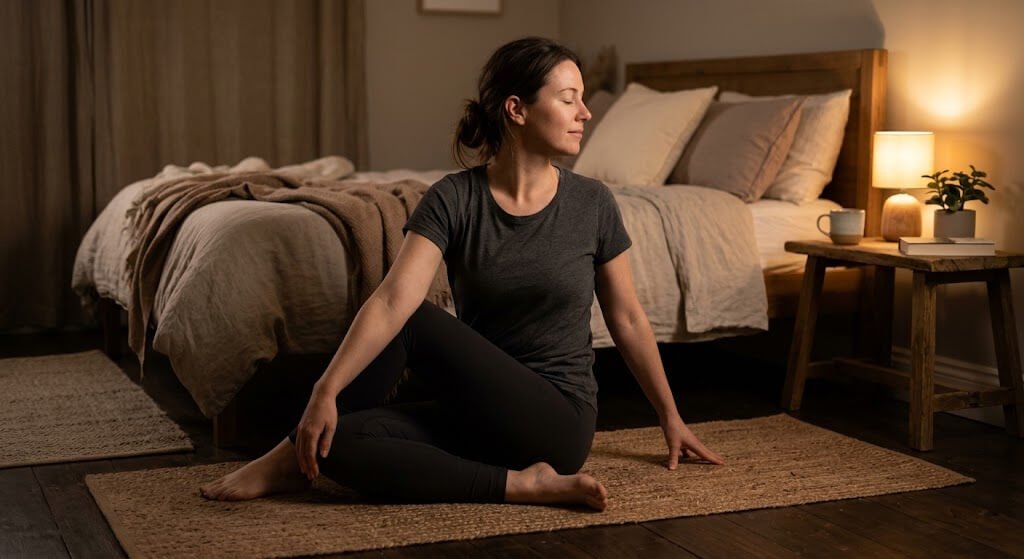 A person performing light stretching or yoga