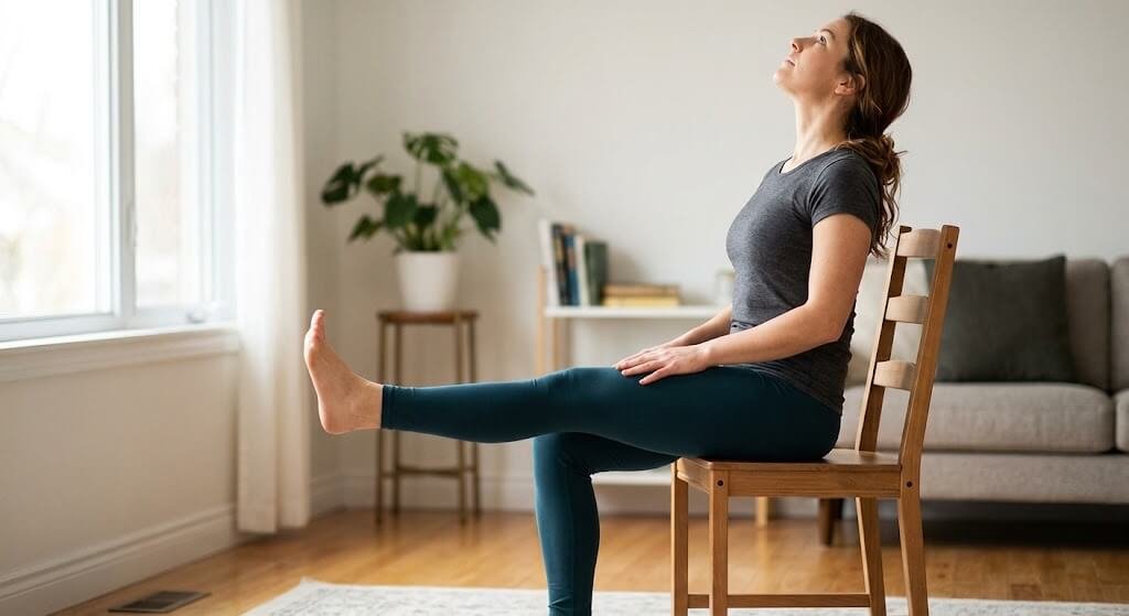 A person sitting on a chair performing a gentle seated
