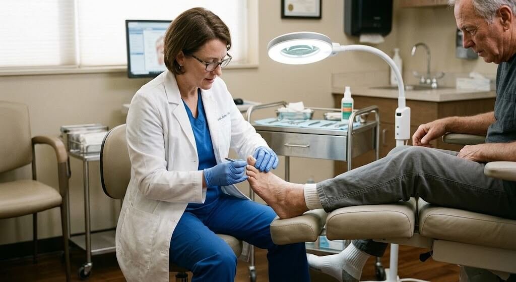 A podiatrist examining a patien