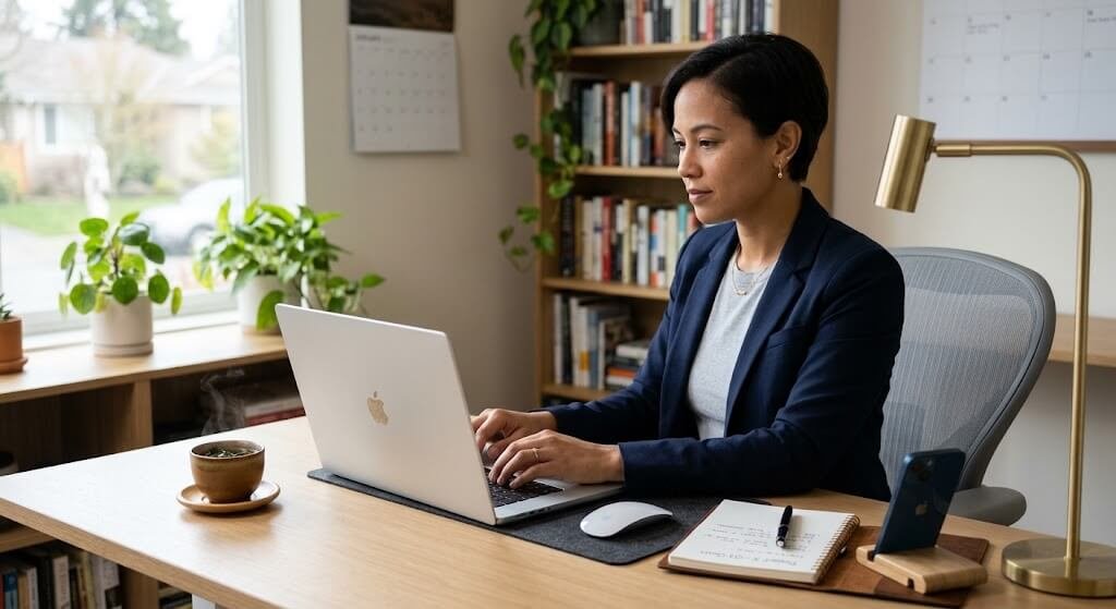 A professional working on a laptop