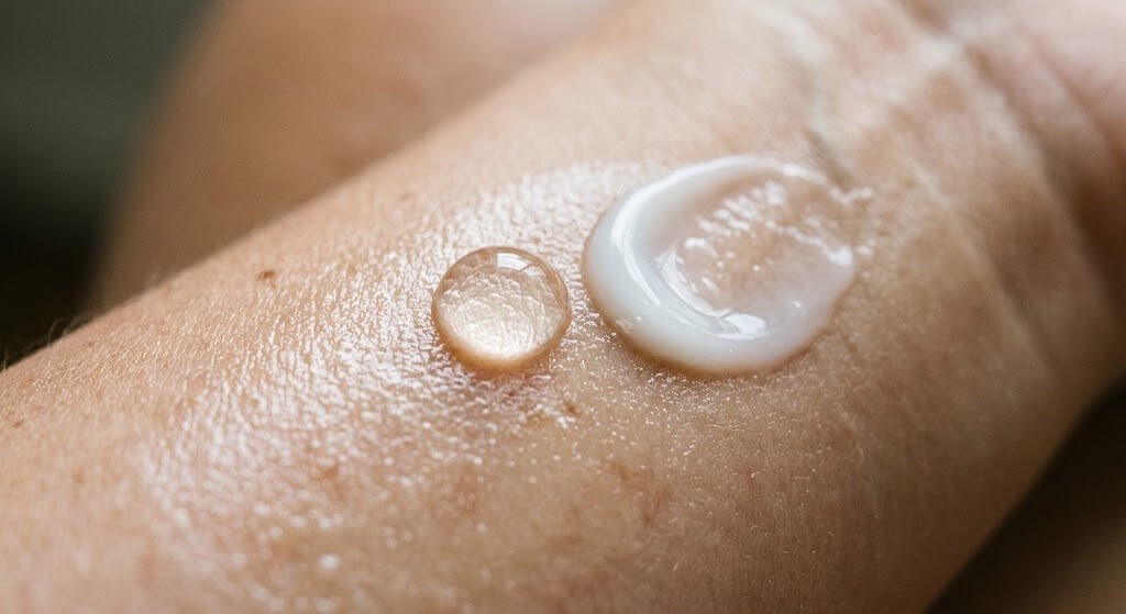 A realistic close-up of a clear water droplet