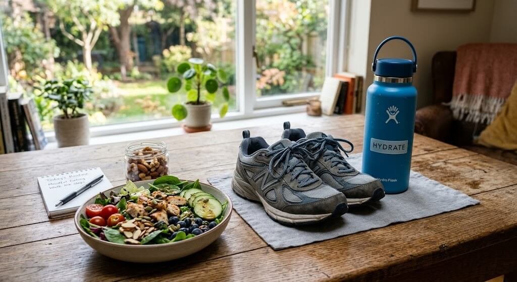  A realistic fitness lifestyle scene showing 