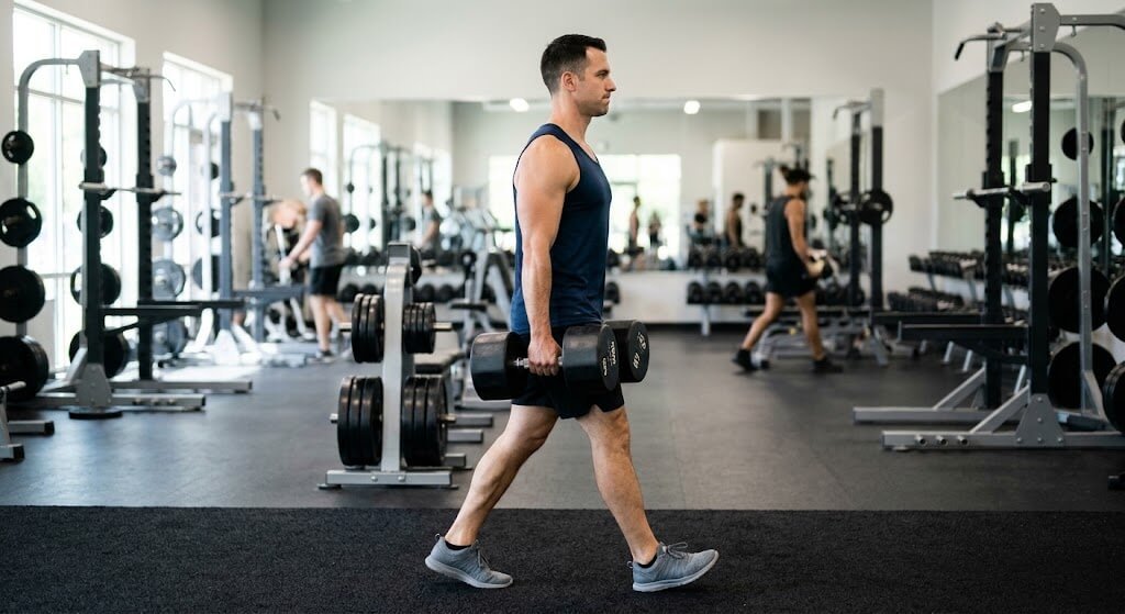 An athlete performing kettlebell swings