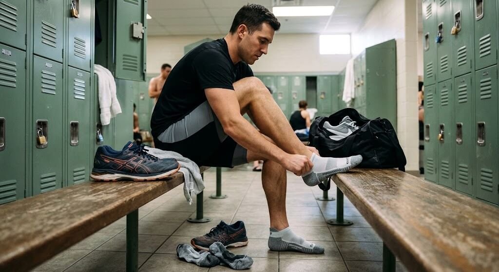 Athlete changing out of workout
