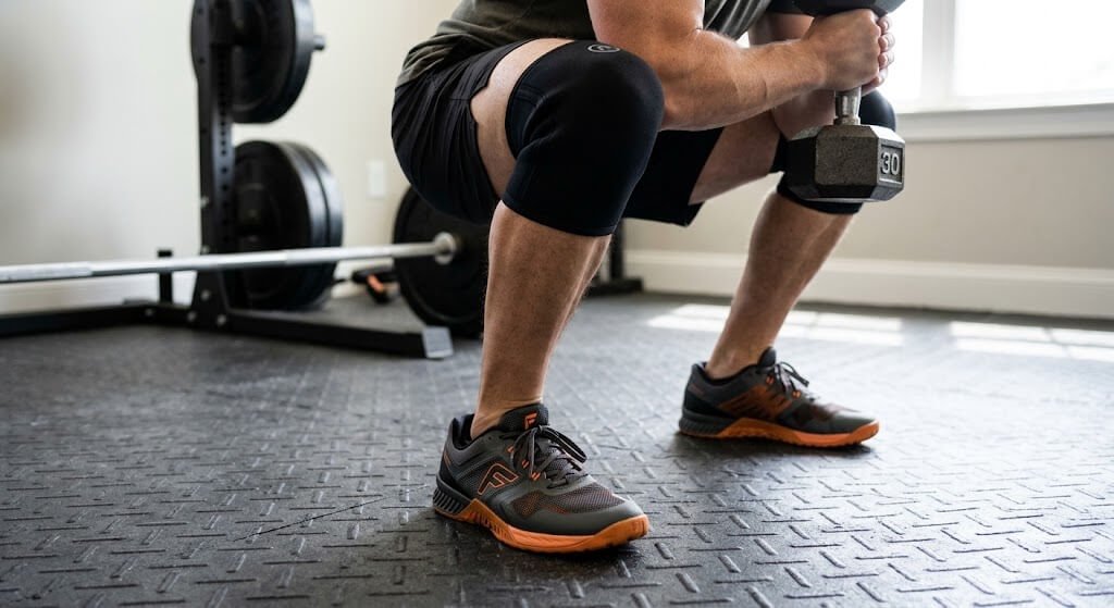 Close-up demo of proper foot placement and knee alignment 