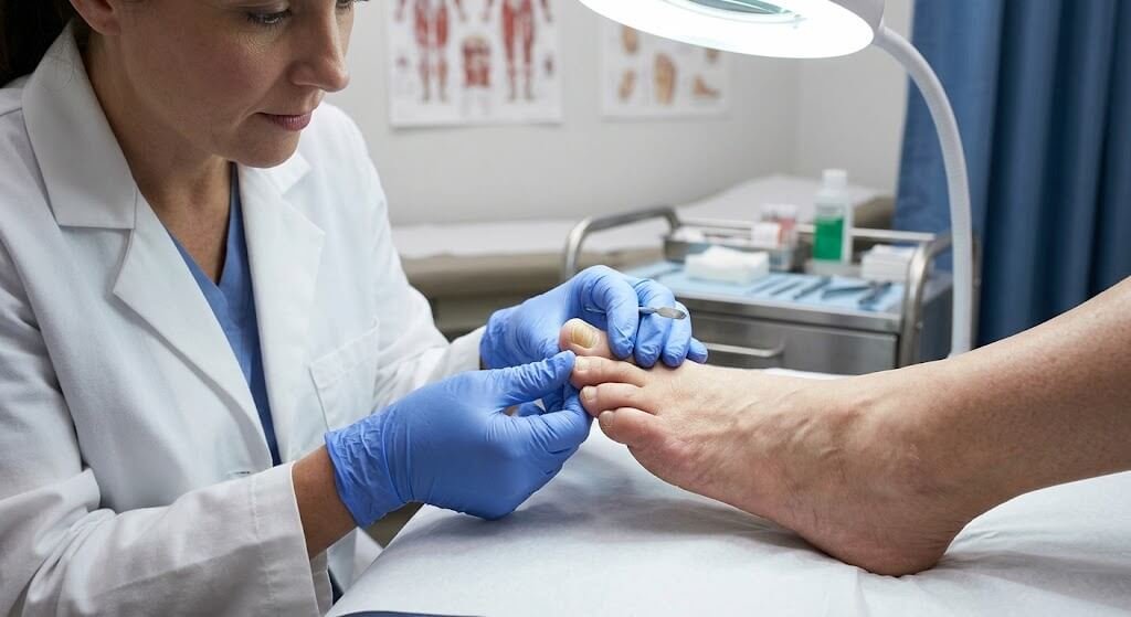 Close-up demonstration of a podiatris