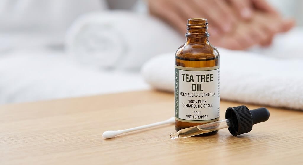 Close-up of a high-quality tea tree oil 