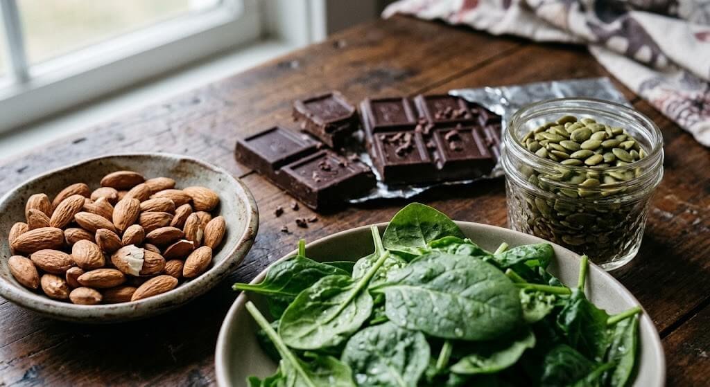 Close-up of food sources rich in magnesium