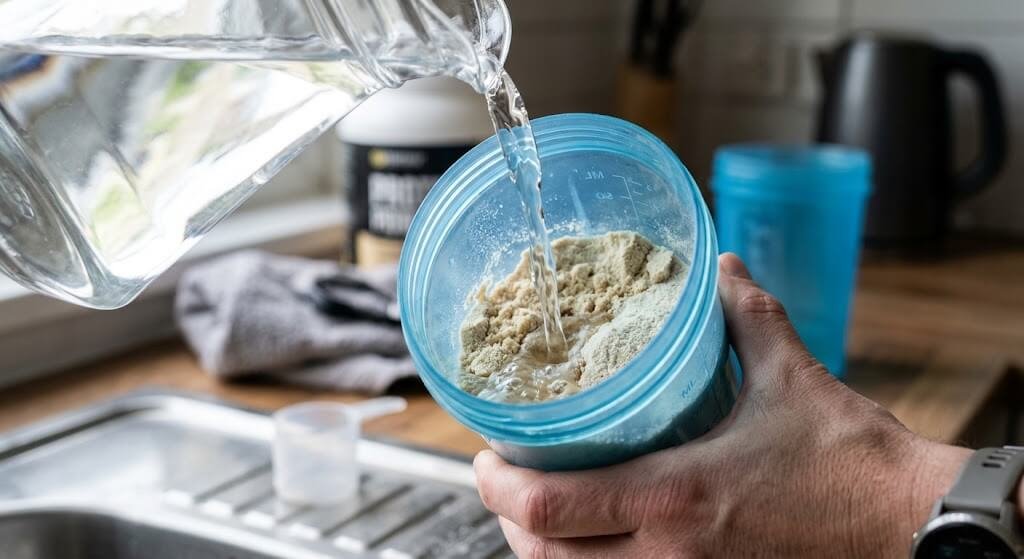 Close-up of water being poured into a shaker