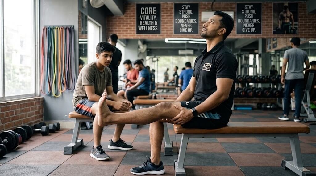 Coach demonstrating the seated sciatic