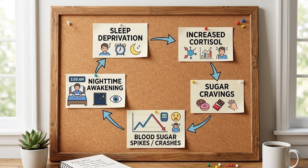 Flowchart diagram showing the circular feedback loop between Sleep Deprivation