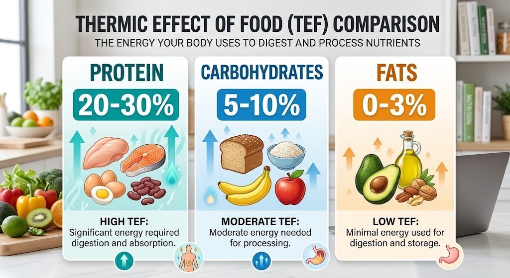Infographic showing the thermic effect of food comparison