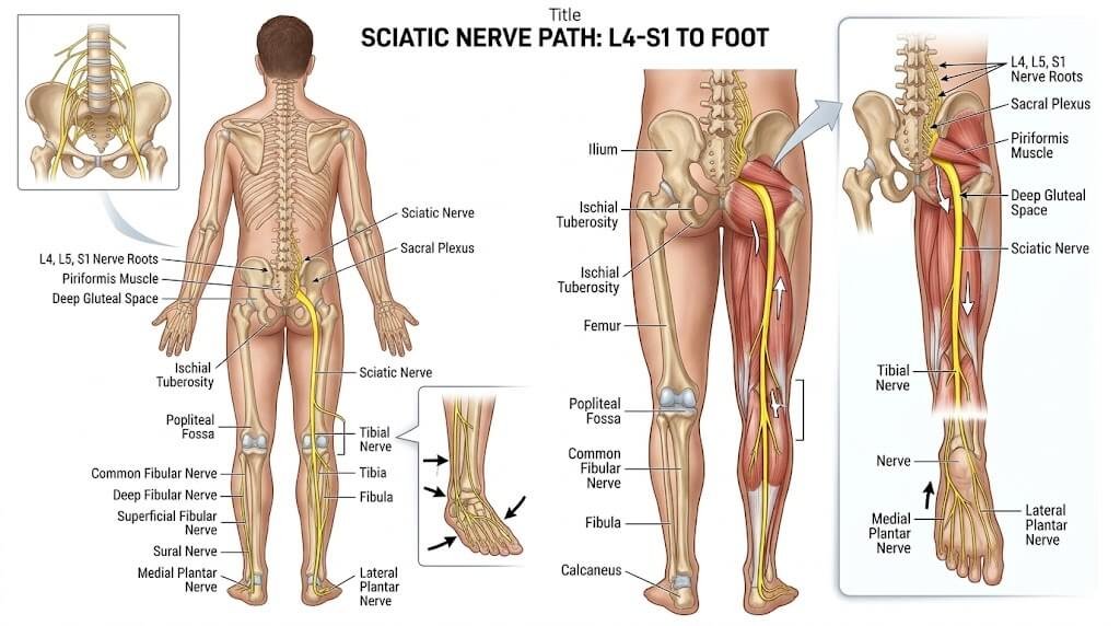 Labeled anatomical diagram showing the path