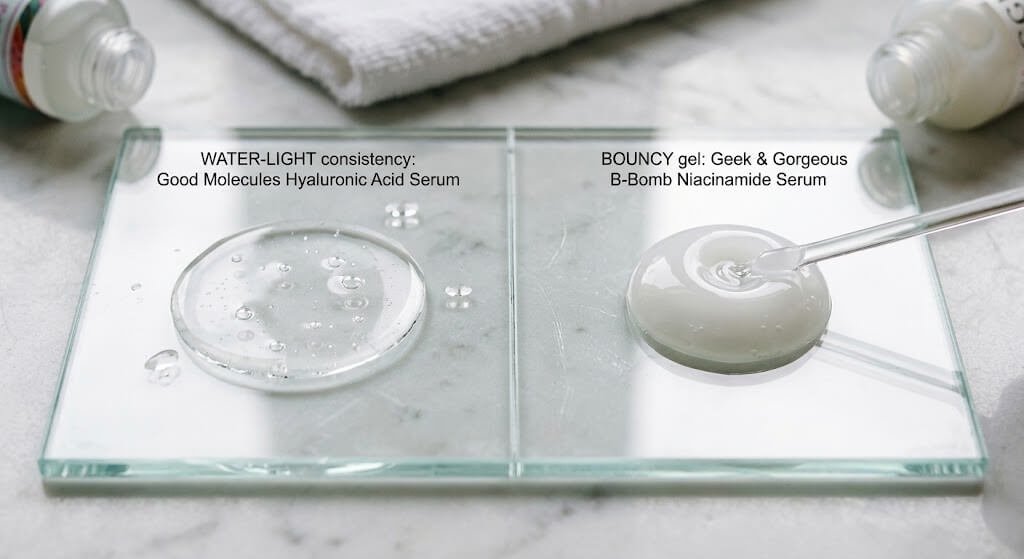 Side-by-side comparison of serum textures