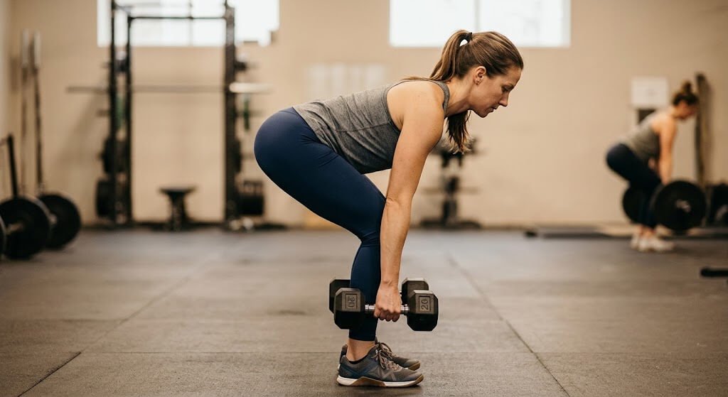 Side-view demonstration of a Romanian Deadlift, highlighting the neutral spine and