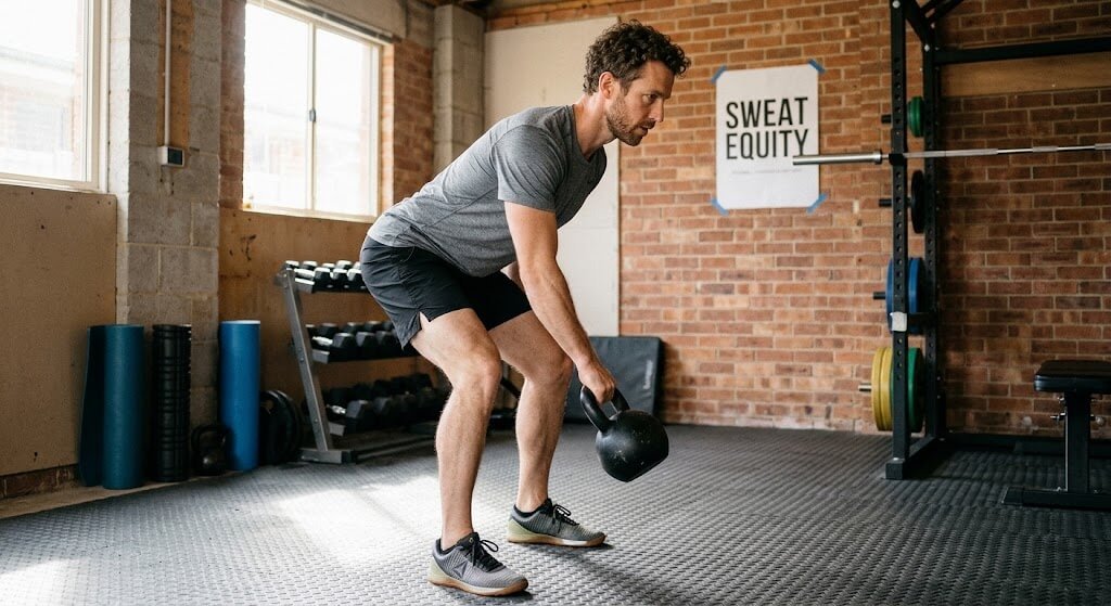 Side-view photo of a trainer performing a heavy