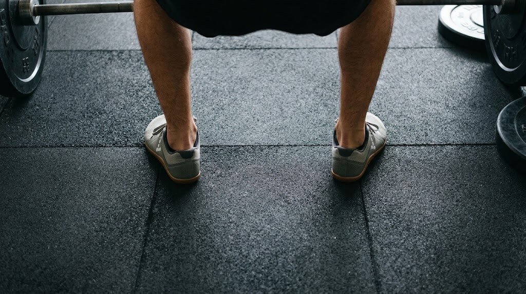 Top-down view of a foot position during a squat,